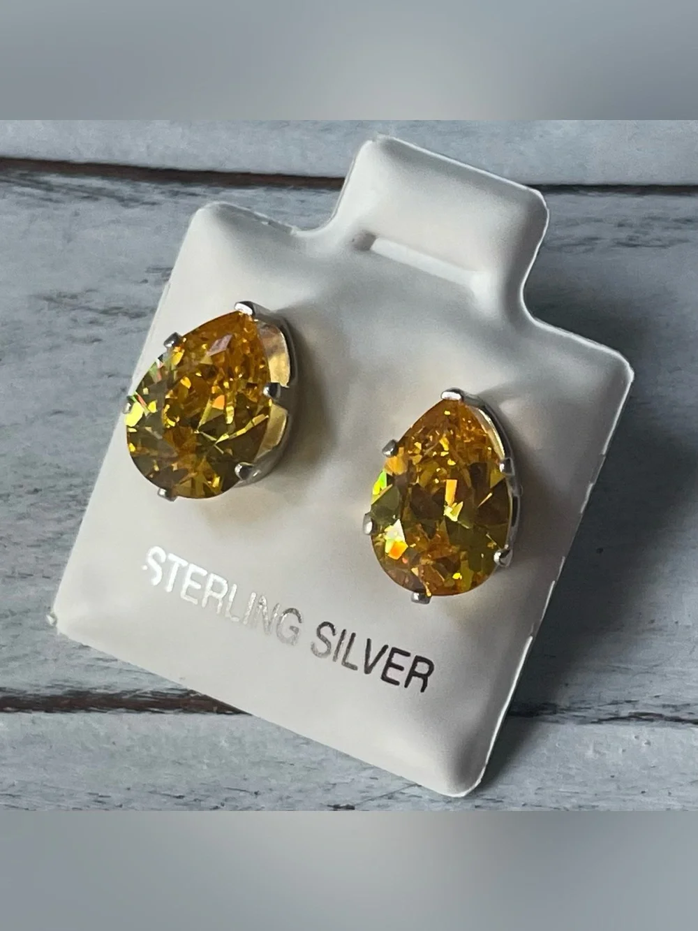Sterling Silver CZ Citrine Pear Shaped Stud Earrings